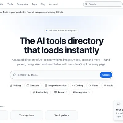 The demo directory's home page — a search box, category chips and the first listings.