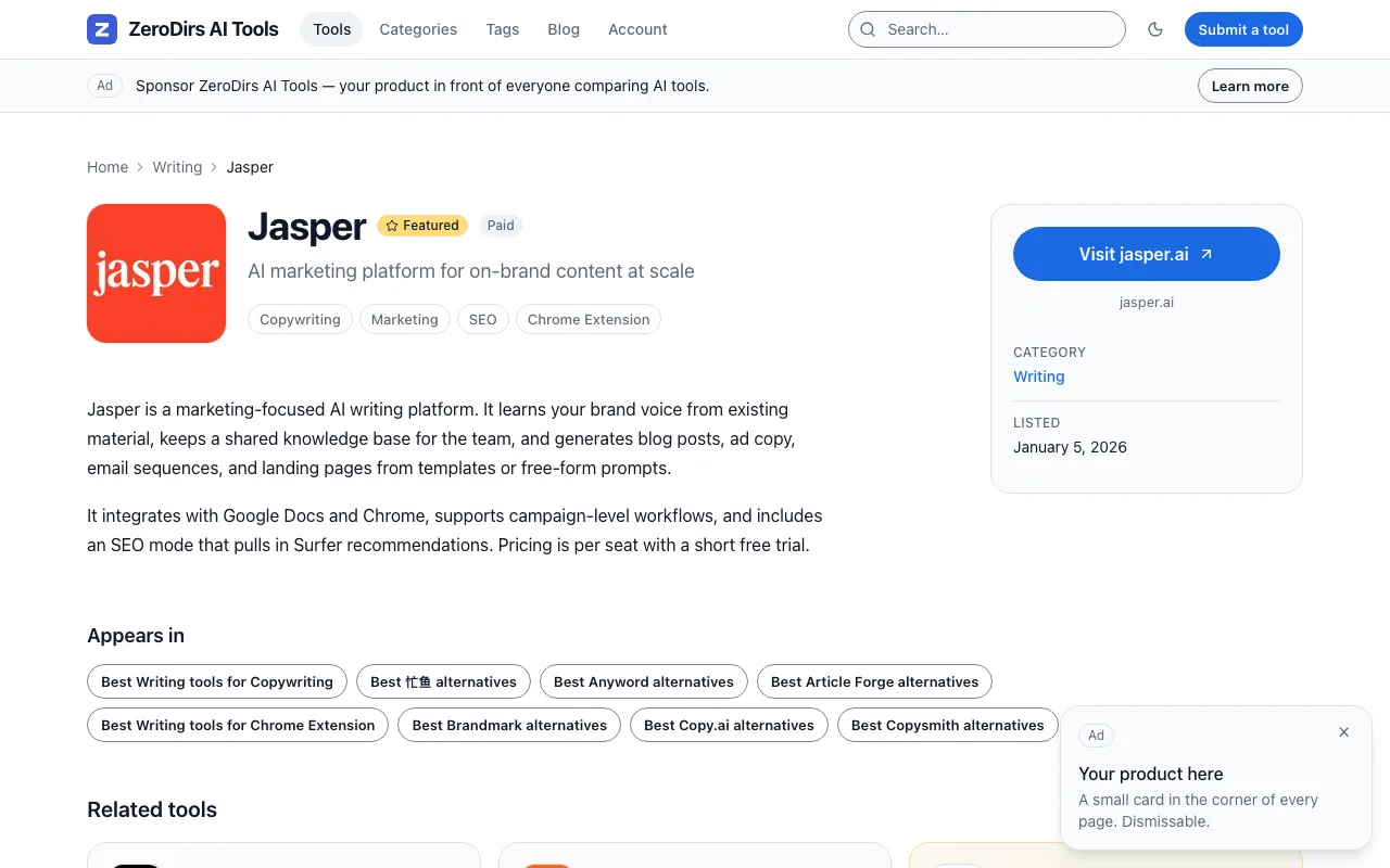 A listing page on the demo, with the custom fields in the facts card beside the description